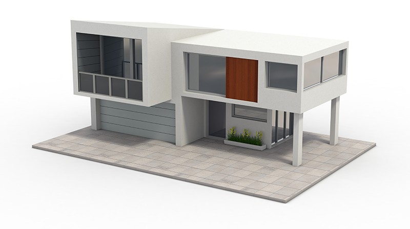 3d model of a modern house with garage